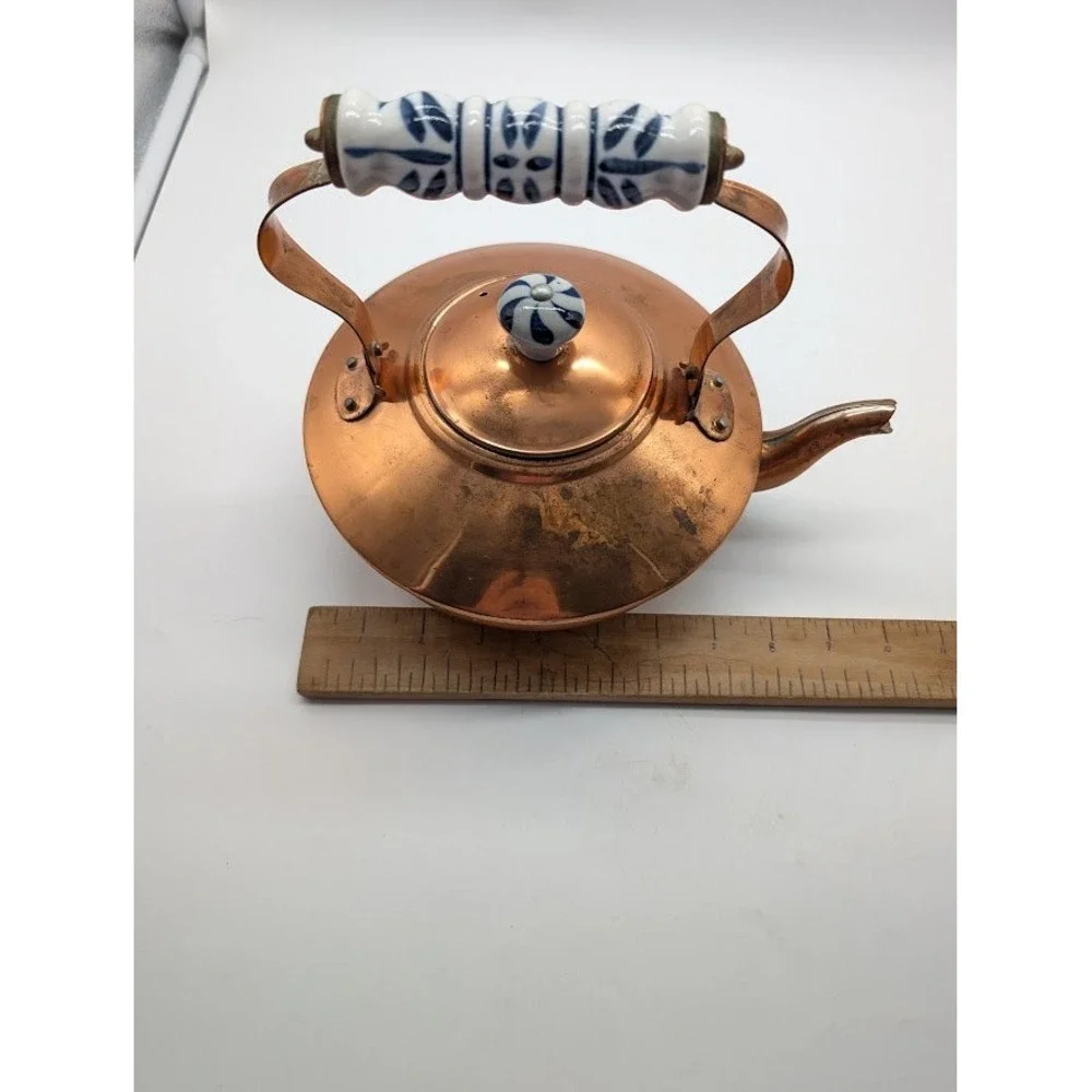 Vtg Douro B&M Copper Teapot Teakettle Cottage Country Farmhouse Ceramic Handle